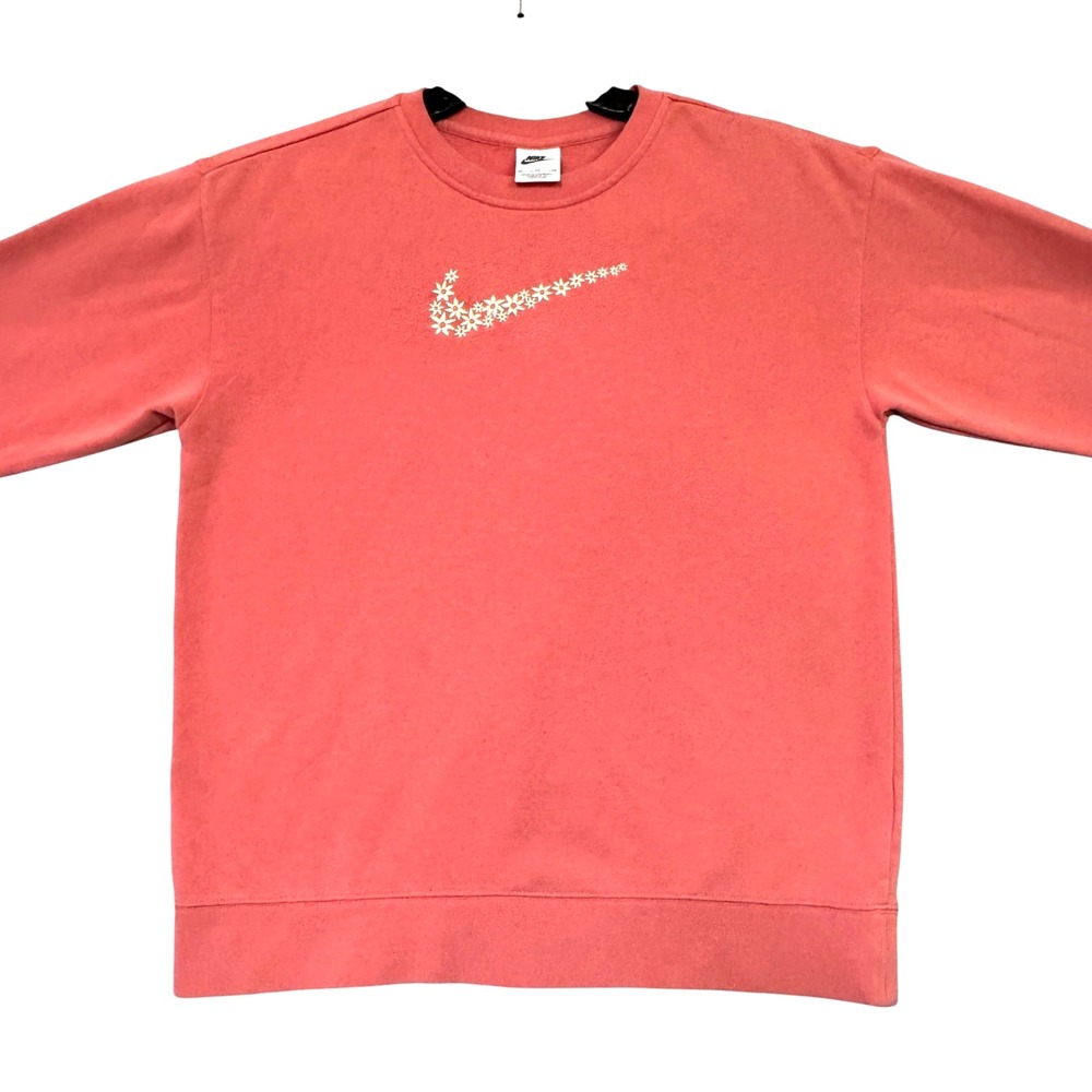 Nike‎ Girls XL Floral Embroidered Swoosh Logo Cottagecore Coral Crew Sweatshirt
